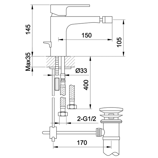 JTP Base Bidet Mixer Tap with Pop Up Waste - Chrome - Envy Bathrooms Ltd