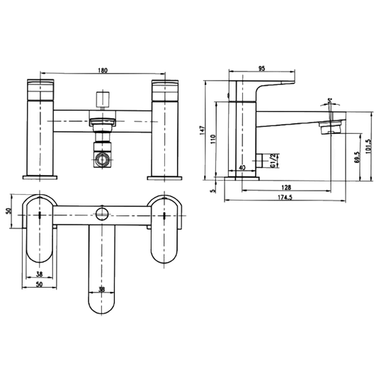 JTP Base Lever Pillar Mounted Bath Shower Mixer Tap with Kit - Chrome - Envy Bathrooms Ltd