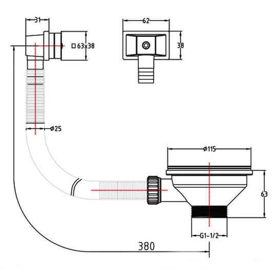 JTP Basket Strainer Kitchen Sink Waste with Square Overflow - Brushed Black - Envy Bathrooms Ltd