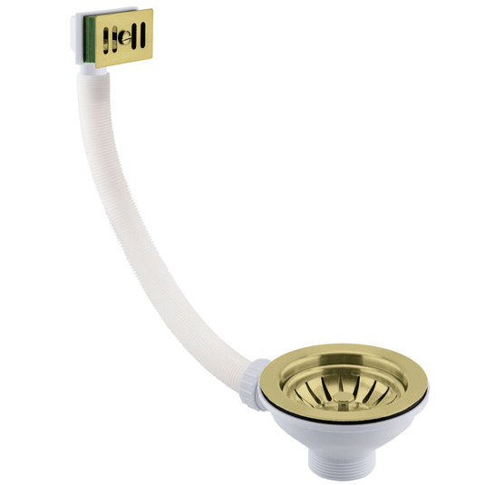 JTP Basket Strainer Kitchen Sink Waste with Square Overflow - Brushed Brass - Envy Bathrooms Ltd