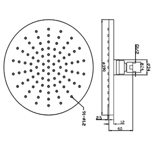 JTP Boker Round Fixed Shower Head 190mm Diameter - Chrome - Envy Bathrooms Ltd