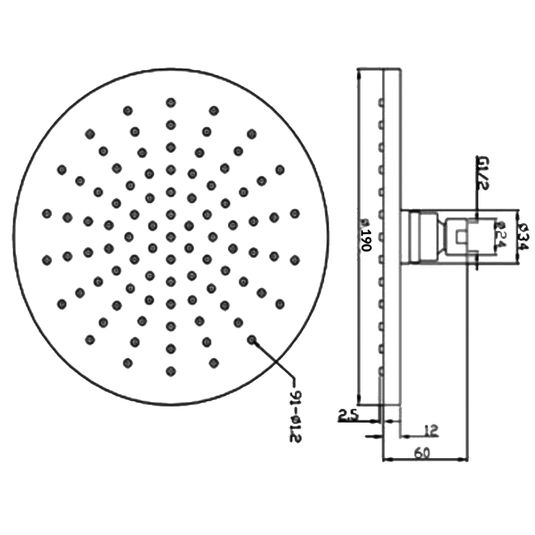 JTP Boker Round Fixed Shower Head 190mm Diameter - Chrome - Envy Bathrooms Ltd