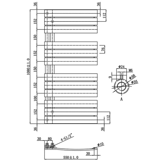 JTP Cleo Designer Heated Towel Rail 1080mm H x 550mm W - Chrome - Envy Bathrooms Ltd