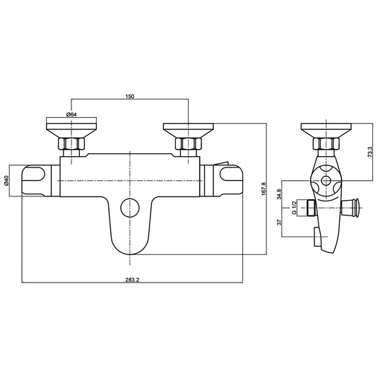 JTP Contract Thermostatic Bath Shower Mixer Tap Pillar Mounted - Chrome - Envy Bathrooms Ltd