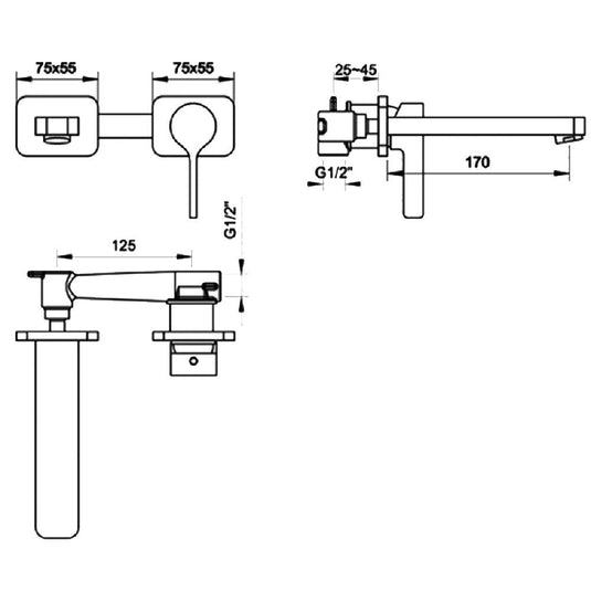 JTP Curve 2-Hole Wall Mounted Basin Mixer Tap - Chrome - Envy Bathrooms Ltd