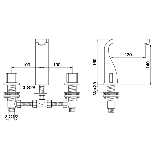 JTP Curve 3-Hole Deck Mounted Basin Mixer Tap - Chrome - Envy Bathrooms Ltd