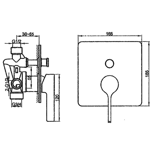 JTP Curve Concealed Shower Valve Single Handle with Diverter - Chrome - Envy Bathrooms Ltd