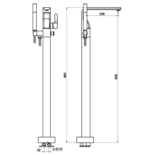 JTP Curve Freestanding Bath Shower Mixer Tap with Kit - Chrome - Envy Bathrooms Ltd