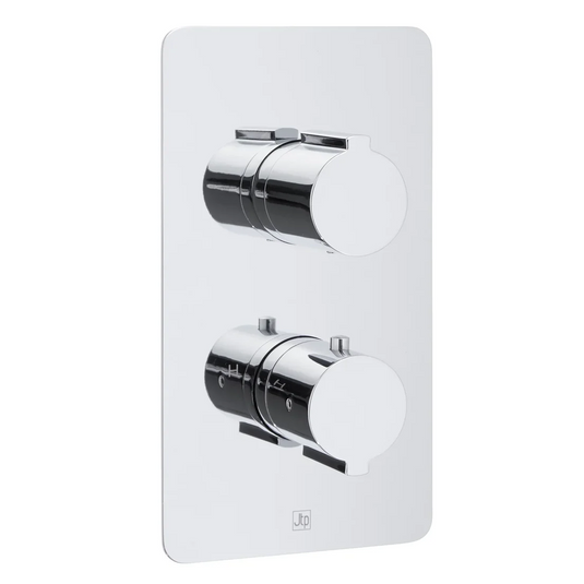 Modern chrome thermostatic concealed 3 outlet shower valve with two round control dials