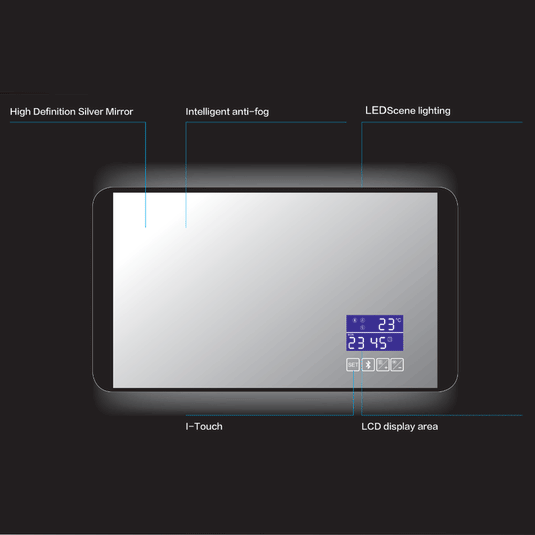 JTP DBI Rectangular Digital LED Illuminated Bathroom Mirror 500mm H x 900mm W - Matt Black - Envy Bathrooms Ltd