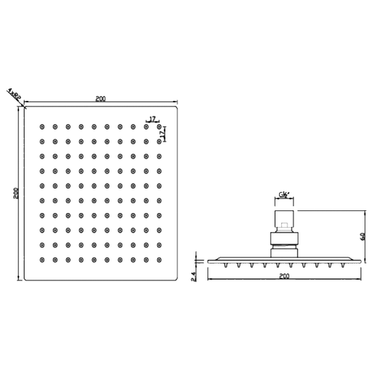 JTP Glide Ultra-Thin Square Fixed Shower Head 200mm x 200mm - Chrome - Envy Bathrooms Ltd