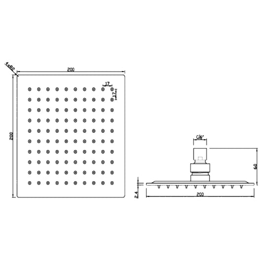 JTP Glide Ultra-Thin Square Fixed Shower Head 200mm x 200mm - Chrome - Envy Bathrooms Ltd