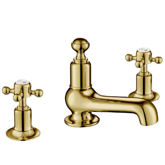 JTP Grosvenor 3-Hole Deck Mounted Basin Mixer Tap Cross Handle - Antique Brass - Envy Bathrooms Ltd