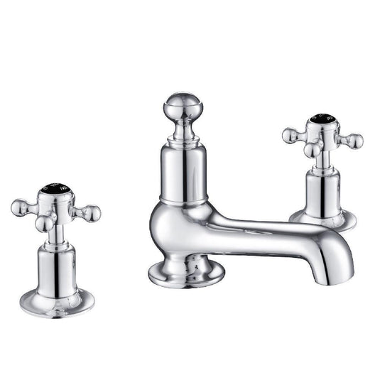 JTP Grosvenor 3-Hole Deck Mounted Basin Mixer Tap Cross Handle - Chrome/Black - Envy Bathrooms Ltd