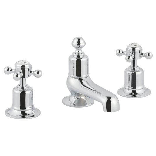 JTP Grosvenor 3-Hole Deck Mounted Basin Mixer Tap Cross Handle - Chrome/White - Envy Bathrooms Ltd