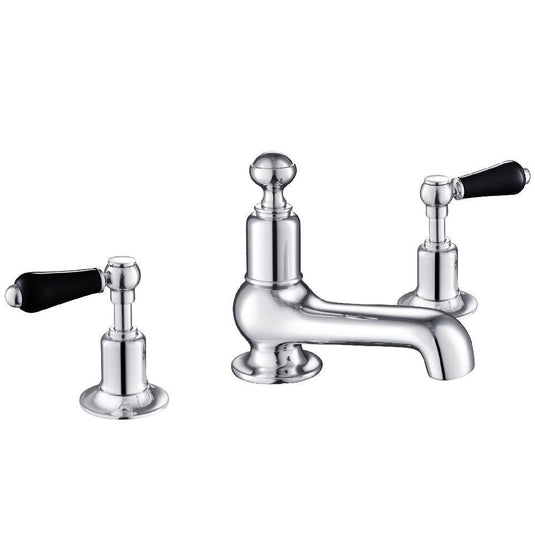 JTP Grosvenor 3-Hole Deck Mounted Basin Mixer Tap Lever Handle - Chrome/Black - Envy Bathrooms Ltd