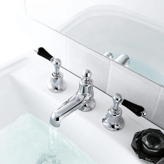 JTP Grosvenor 3-Hole Deck Mounted Basin Mixer Tap Lever Handle - Chrome/Black - Envy Bathrooms Ltd