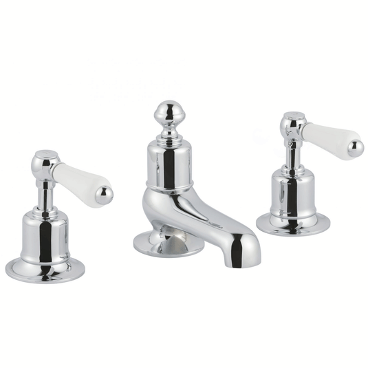 JTP Grosvenor 3-Hole Deck Mounted Basin Mixer Tap Lever Handle - Chrome/White - Envy Bathrooms Ltd