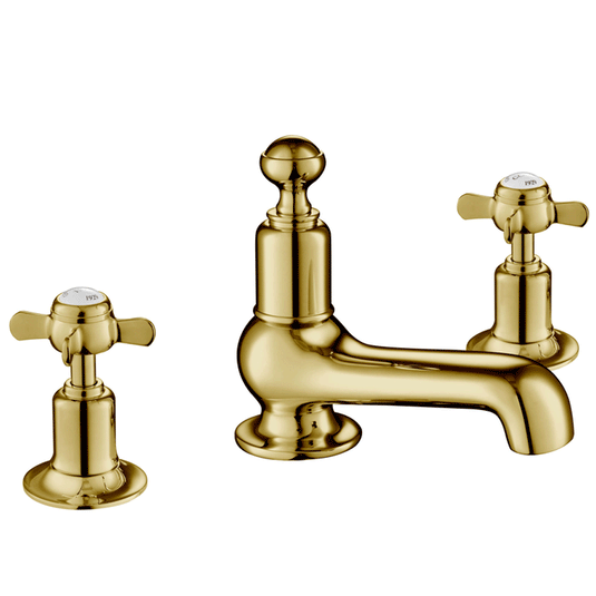 JTP Grosvenor 3-Hole Deck Mounted Basin Mixer Tap Pinch Handle - Antique Brass - Envy Bathrooms Ltd