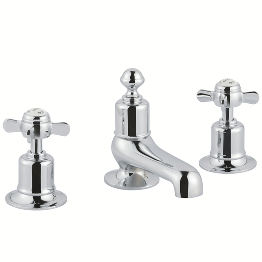 JTP Grosvenor 3-Hole Deck Mounted Basin Mixer Tap Pinch Handle - Chrome/White - Envy Bathrooms Ltd