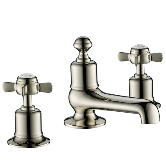 JTP Grosvenor 3-Hole Deck Mounted Basin Mixer Tap - Pinch Handle - Nickel - Envy Bathrooms Ltd