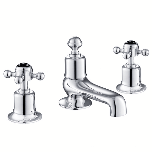 JTP Grosvenor 3-Hole Deck Mounted Bath Filler Tap Cross Handle - Chrome/Black - Envy Bathrooms Ltd