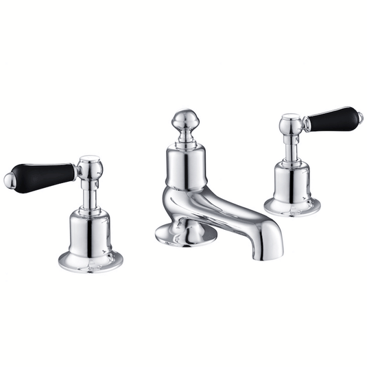 JTP Grosvenor 3-Hole Deck Mounted Bath Filler Tap Lever Handle - Chrome/Black - Envy Bathrooms Ltd