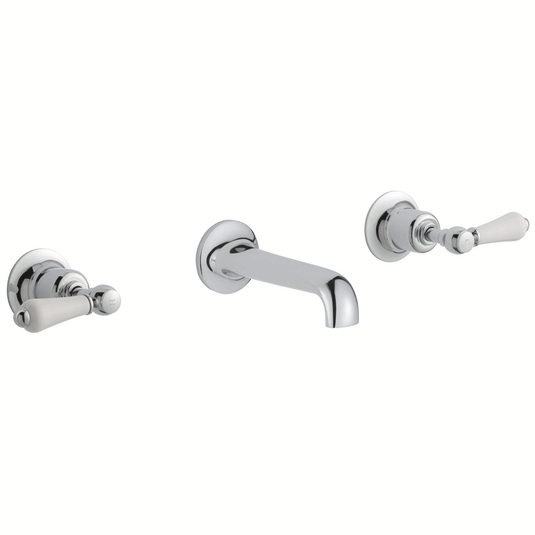 JTP Grosvenor 3-Hole Wall Mounted Basin Mixer Tap Lever Handle - Chrome/White - Envy Bathrooms Ltd