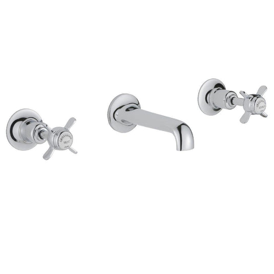 JTP Grosvenor 3-Hole Wall Mounted Basin Mixer Tap Pinch Handle - Chrome/White - Envy Bathrooms Ltd