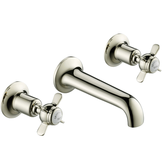 JTP Grosvenor 3-Hole Wall Mounted Basin Mixer Tap - Pinch Handle - Nickel - Envy Bathrooms Ltd