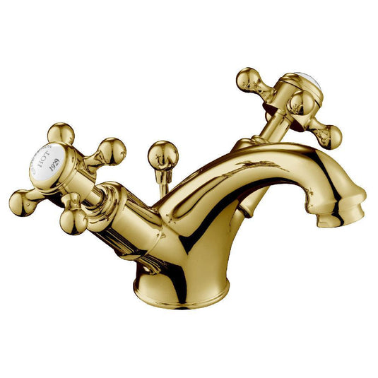 JTP Grosvenor Basin Mixer Tap with Pop Up Waste Cross Handle - Antique Brass - Envy Bathrooms Ltd