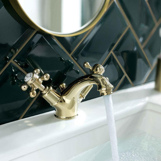 JTP Grosvenor Basin Mixer Tap with Pop Up Waste Cross Handle - Antique Brass - Envy Bathrooms Ltd