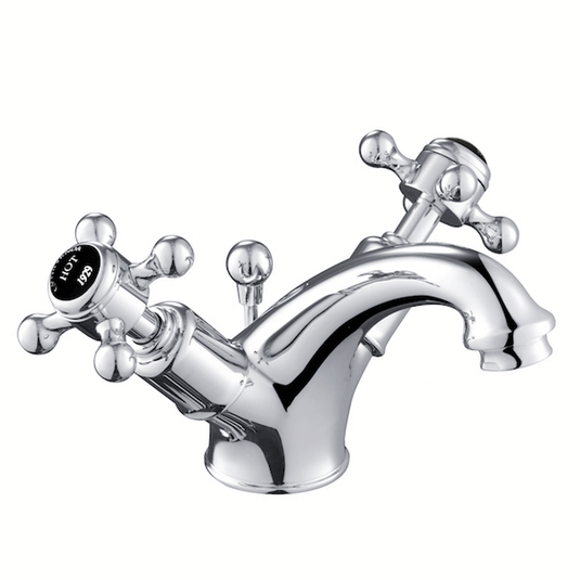 JTP Grosvenor Basin Mixer Tap with Pop Up Waste Cross Handle - Chrome/Black - Envy Bathrooms Ltd