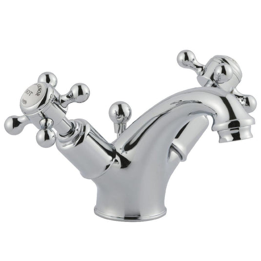 JTP Grosvenor Basin Mixer Tap with Pop Up Waste Cross Handle - Chrome/White - Envy Bathrooms Ltd