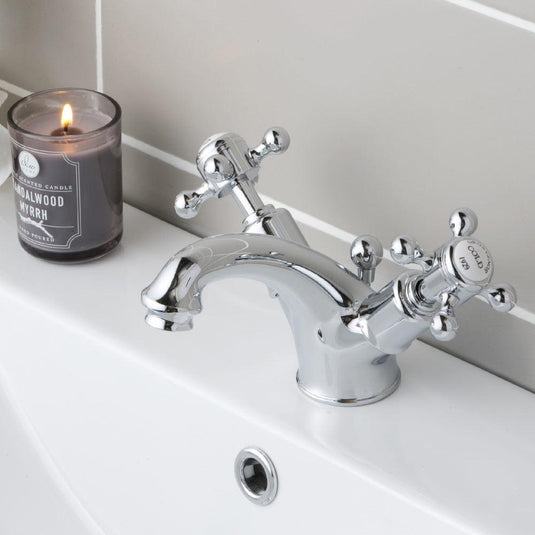 JTP Grosvenor Basin Mixer Tap with Pop Up Waste Cross Handle - Chrome/White - Envy Bathrooms Ltd