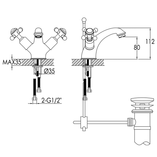 JTP Grosvenor Basin Mixer Tap with Pop Up Waste Cross Handle - Chrome/White - Envy Bathrooms Ltd