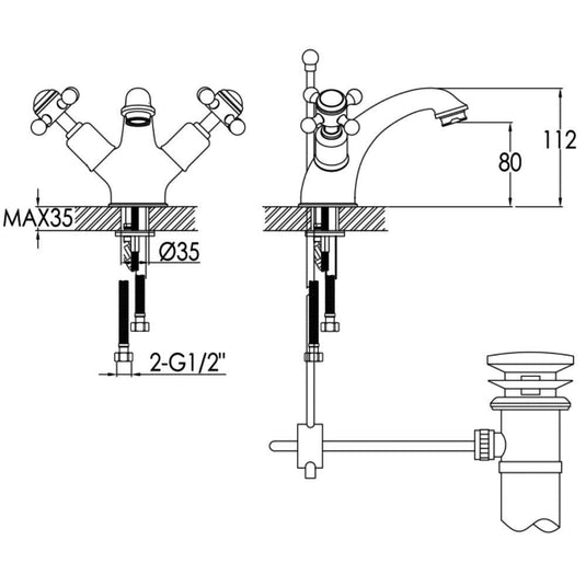 JTP Grosvenor Basin Mixer Tap with Pop-Up Waste - Crosshead Handle - Nickel - Envy Bathrooms Ltd