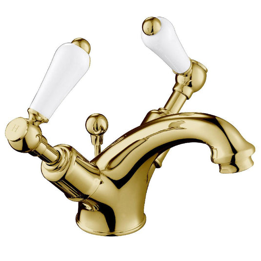 JTP Grosvenor Basin Mixer Tap with Pop Up Waste Lever Handle - Antique Brass - Envy Bathrooms Ltd