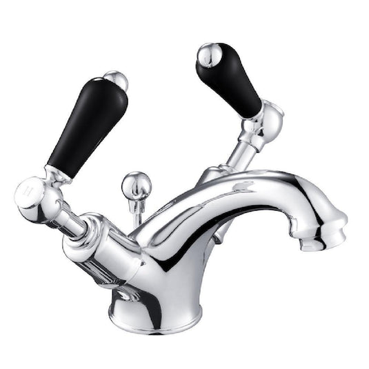 JTP Grosvenor Basin Mixer Tap with Pop Up Waste Lever Handle - Chrome/Black - Envy Bathrooms Ltd