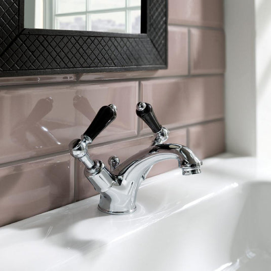 JTP Grosvenor Basin Mixer Tap with Pop Up Waste Lever Handle - Chrome/Black - Envy Bathrooms Ltd
