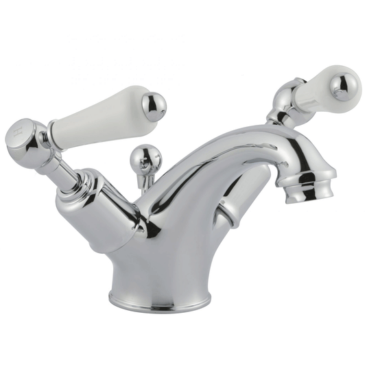 JTP Grosvenor Basin Mixer Tap with Pop Up Waste Lever Handle - Chrome/White - Envy Bathrooms Ltd