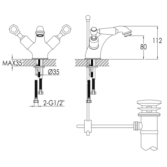 JTP Grosvenor Basin Mixer Tap with Pop Up Waste Lever Handle - Chrome/White - Envy Bathrooms Ltd