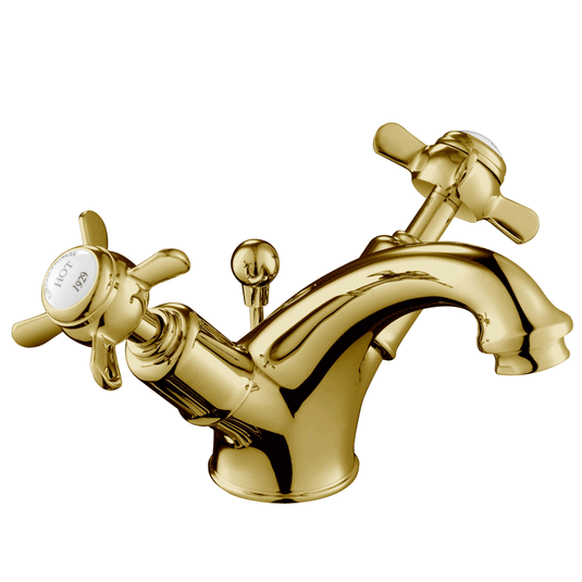 JTP Grosvenor Basin Mixer Tap with Pop Up Waste Pinch Handle - Antique Brass - Envy Bathrooms Ltd