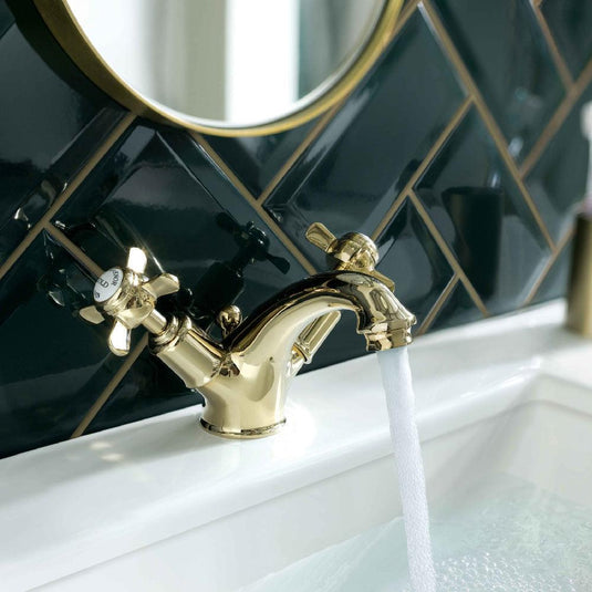 JTP Grosvenor Basin Mixer Tap with Pop Up Waste Pinch Handle - Antique Brass - Envy Bathrooms Ltd