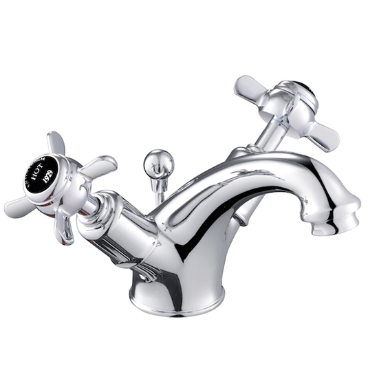 JTP Grosvenor Basin Mixer Tap with Pop Up Waste Pinch Handle - Chrome/Black - Envy Bathrooms Ltd