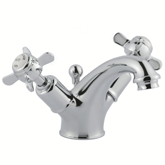 JTP Grosvenor Basin Mixer Tap with Pop Up Waste Pinch Handle - Chrome/White - Envy Bathrooms Ltd