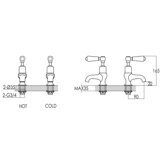 JTP Grosvenor Bath Taps Pair Lever Handle - Chrome/Black - Envy Bathrooms Ltd