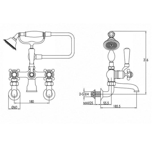 JTP Grosvenor Black Indices Bath Shower Mixer Tap with Shower Kit - Chrome - Envy Bathrooms Ltd