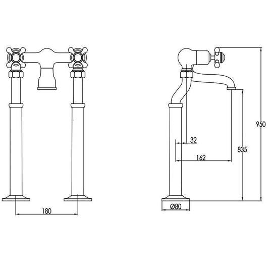 JTP Grosvenor Black Indices Crosshead Freestanding Bath Filler Tap - Chrome - Envy Bathrooms Ltd