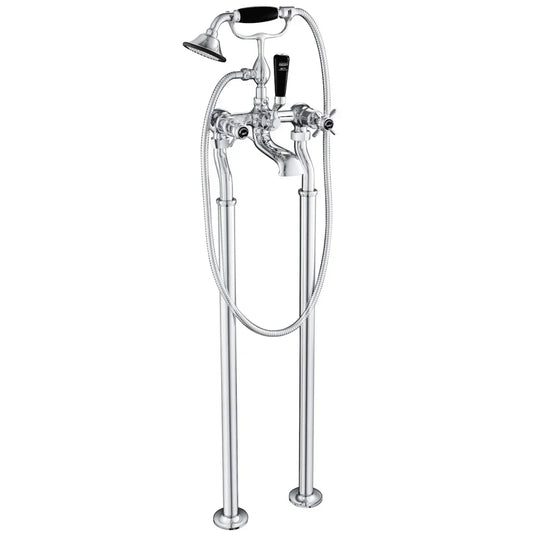 JTP Grosvenor Black Indices Freestanding Bath Shower Mixer Tap with Shower Kit - Pinch Handle - Chrome - Envy Bathrooms Ltd